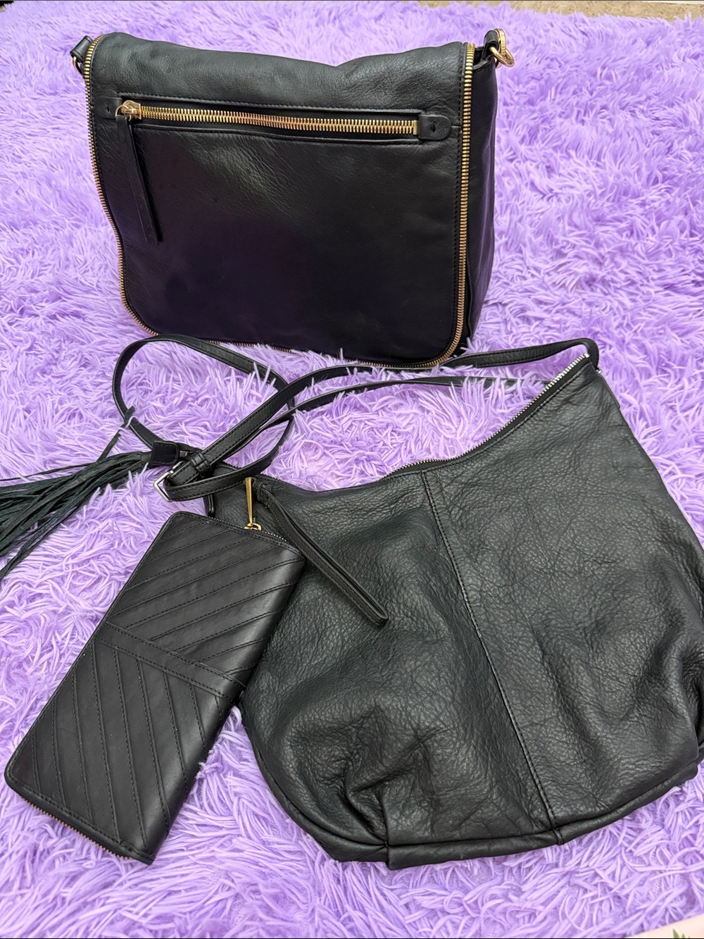 margot bundle of Black Leather Crossbody Bag, handbag, and Wallet
